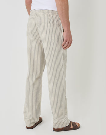 Threadbare Stripe Straight Fit Cotton Trousers in Light Stone - back view