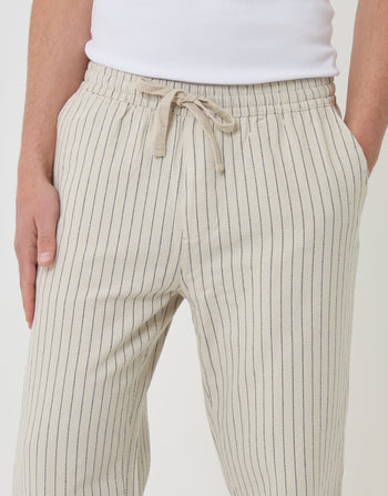 Threadbare Stripe Straight Fit Cotton Trousers in Light Stone - close up