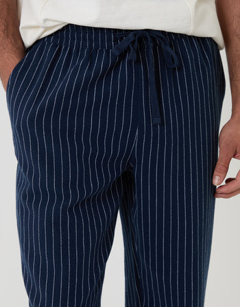 Threadbare Stripe Straight Fit Cotton Trousers in Navy - Front Close View