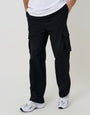 Threadbare Baggy Fit Stretch Cotton Cargo Trousers in Black - front view