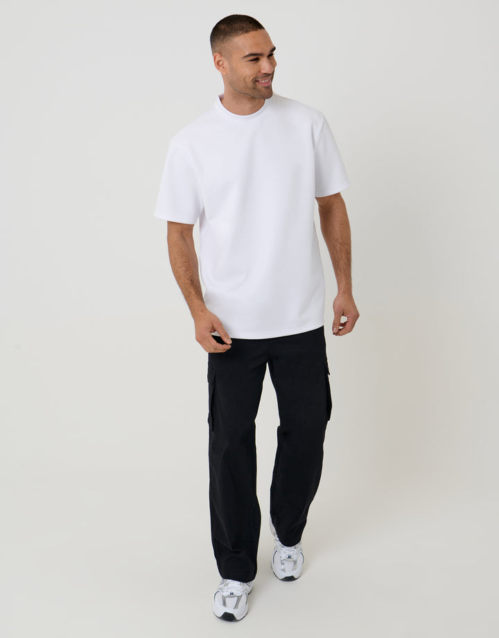Threadbare Baggy Fit Stretch Cotton Cargo Trousers in Black - full body