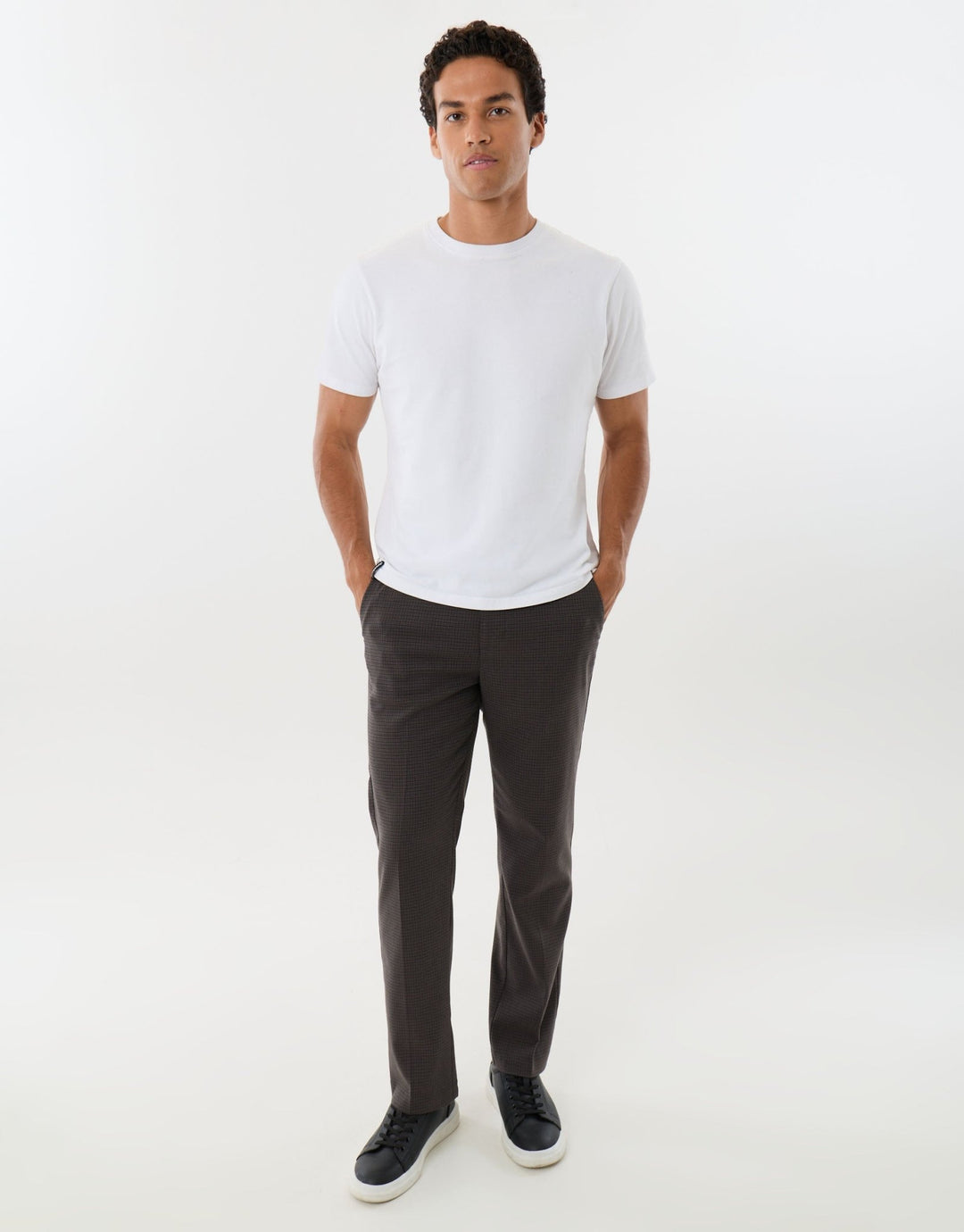 Straight Leg Tailored Trousers in Brown Check