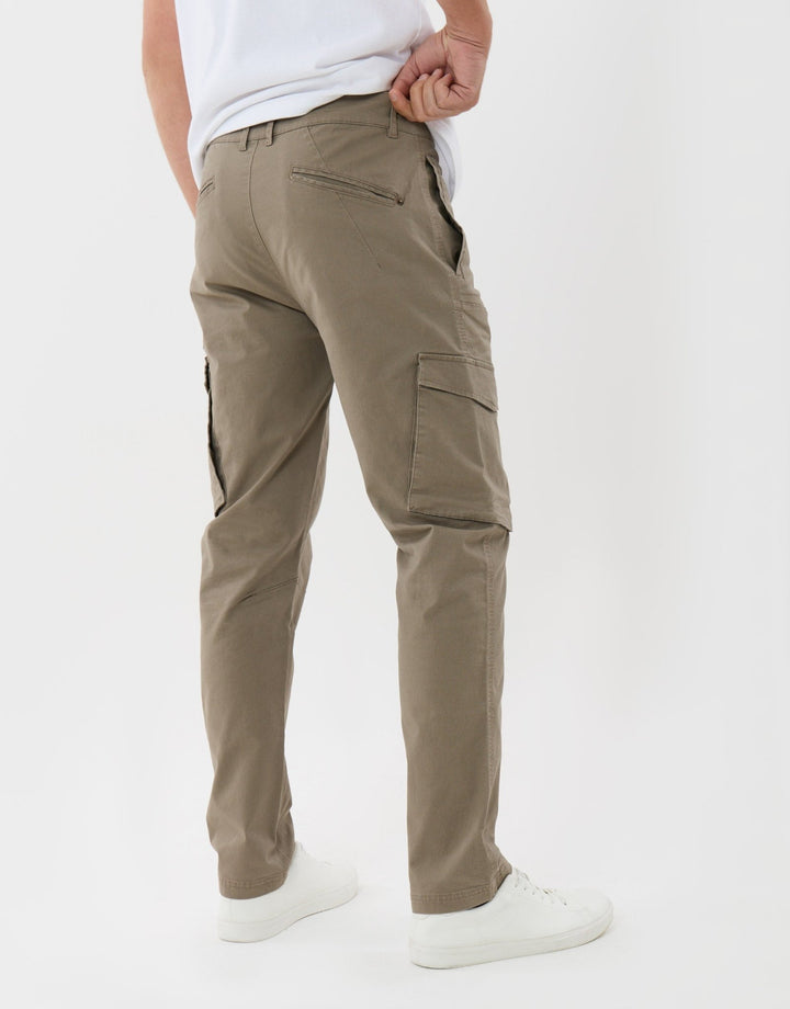 Threadbare Slim Fit Cotton Rich Cargo Trousers in Mushroom Brown - back view
