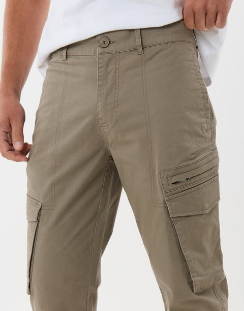 Threadbare Slim Fit Cotton Rich Cargo Trousers in Mushroom Brown - detail