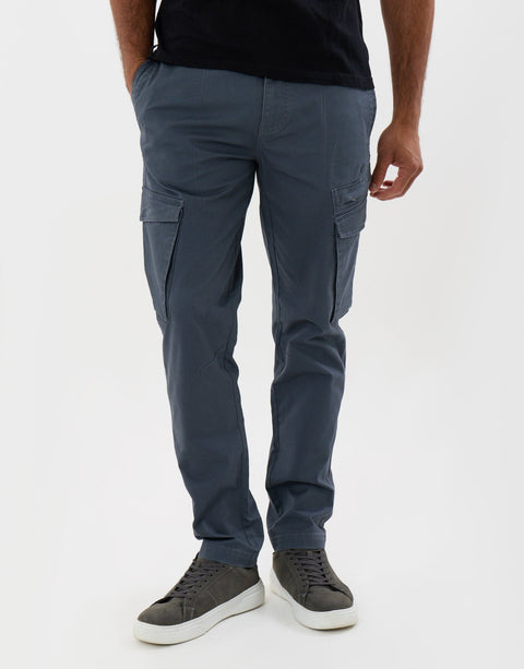Threadbare Slim Fit Cotton Rich Cargo Trousers in Blue Grey - front view