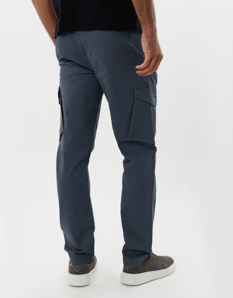 Threadbare Slim Fit Cotton Rich Cargo Trousers in Blue Grey - back view
