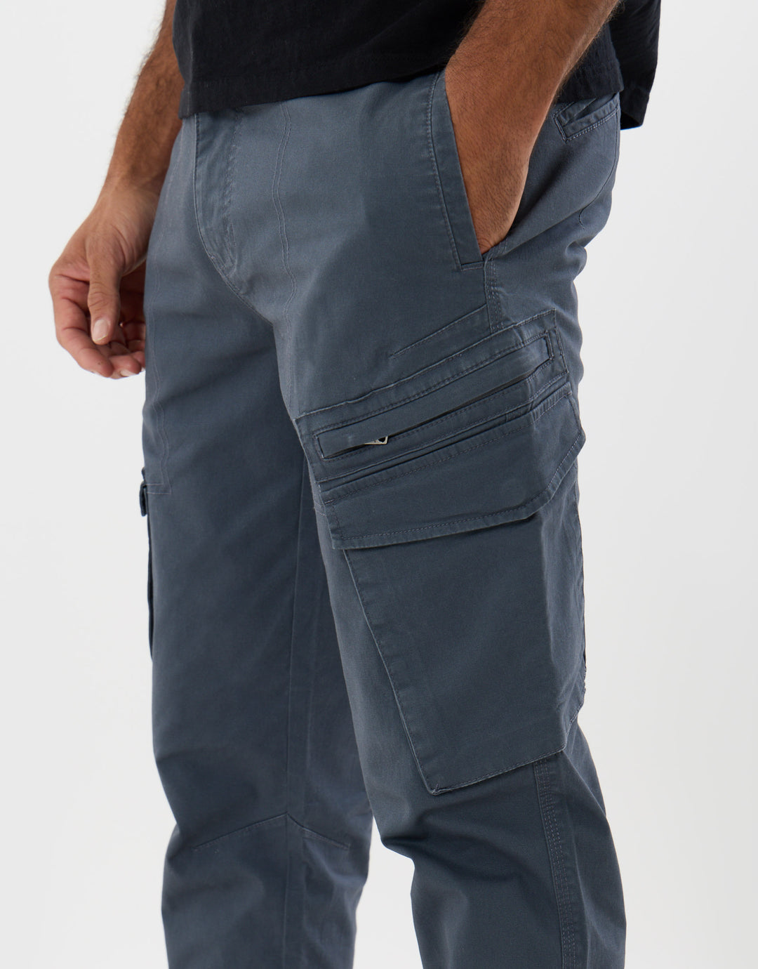 Threadbare Slim Fit Cotton Rich Cargo Trousers in Blue Grey - detail