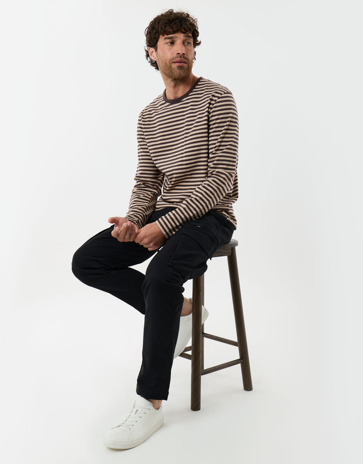 Threadbare Slim Fit Cotton Rich Cargo Trousers in Black - sat down