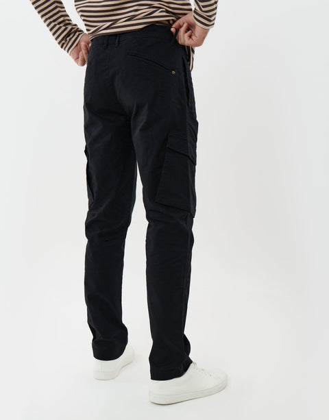 Threadbare Slim Fit Cotton Rich Cargo Trousers in Black - back view