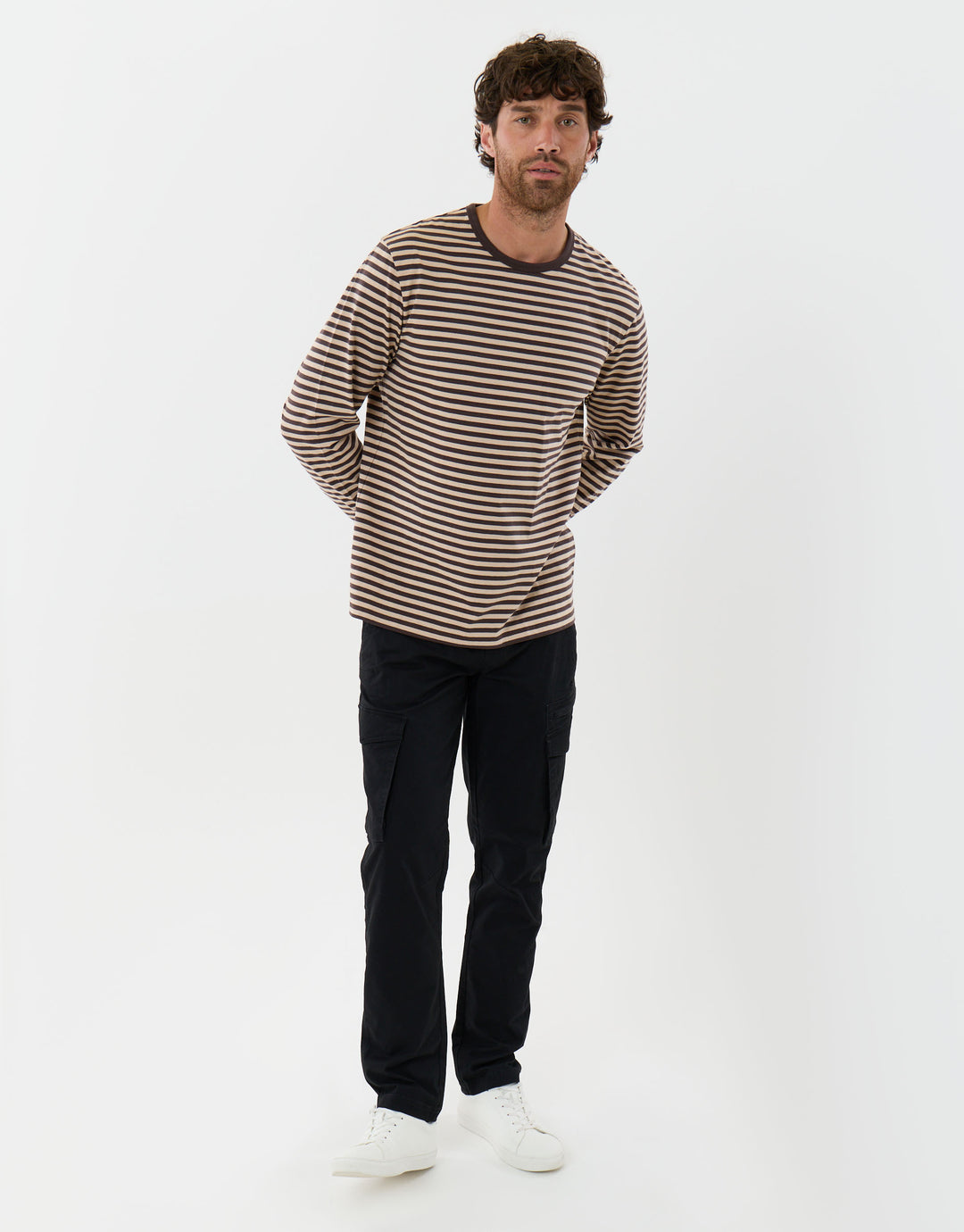 Threadbare Slim Fit Cotton Rich Cargo Trousers in Black - full body