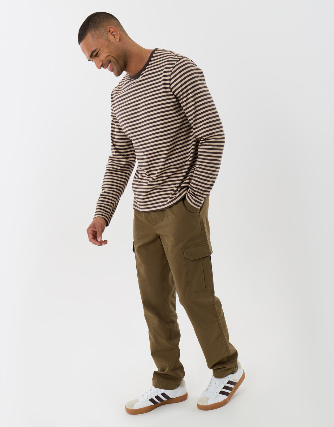 Threadbare Regular Fit Cotton Cargo Trousers in Khaki - full body