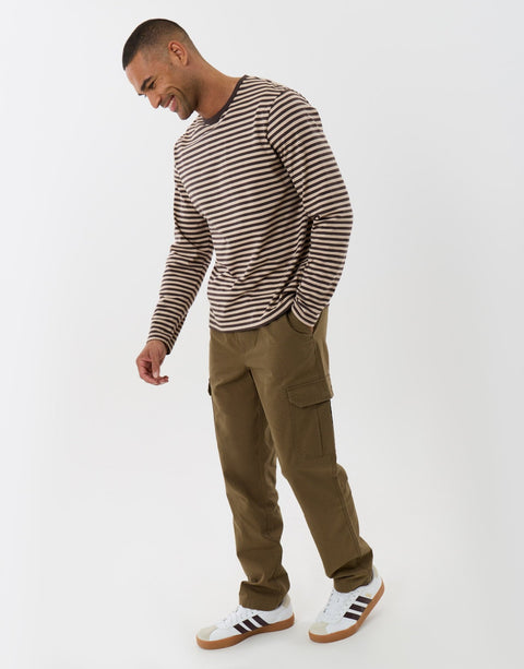Threadbare Regular Fit Cotton Cargo Trousers in Khaki - full body