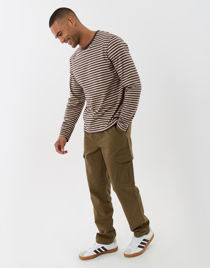 Threadbare Regular Fit Cotton Cargo Trousers in Khaki - full body