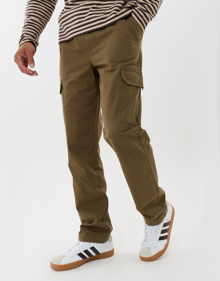 Threadbare Regular Fit Cotton Cargo Trousers in Khaki - front view