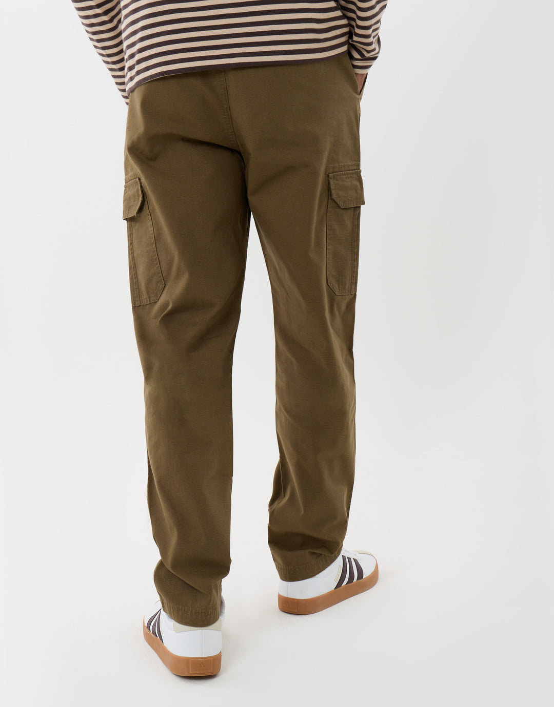 Threadbare Regular Fit Cotton Cargo Trousers in Khaki - back view