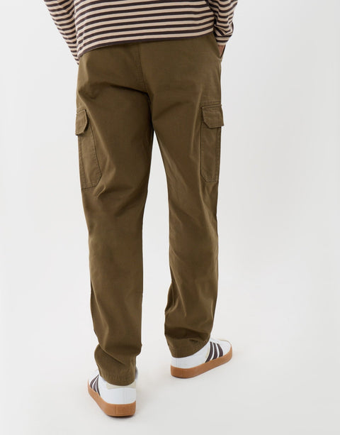 Threadbare Regular Fit Cotton Cargo Trousers in Khaki - back view