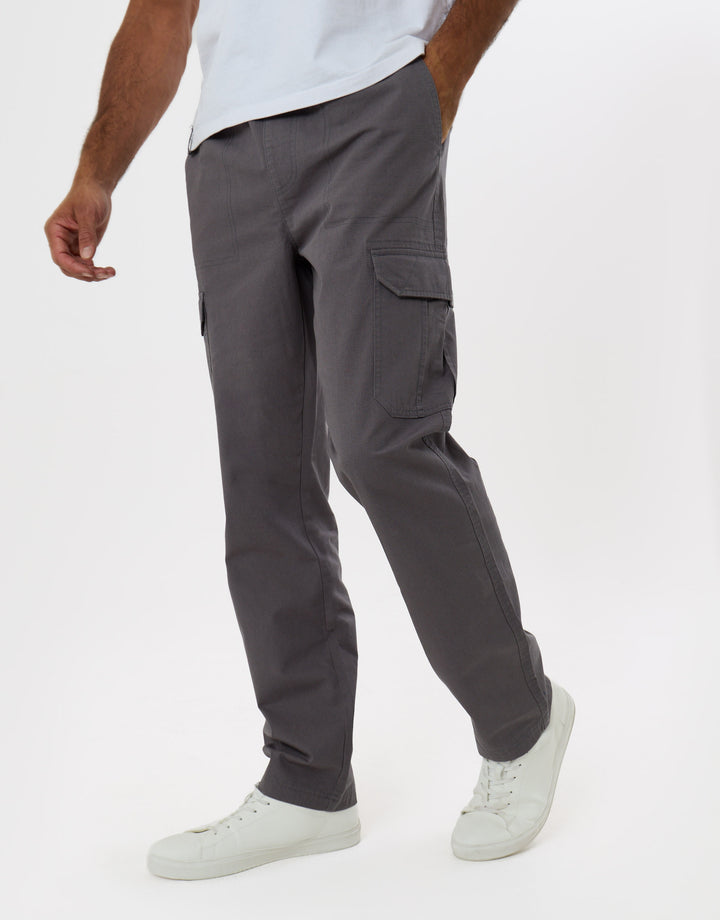 Threadbare Regular Fit Cotton Cargo Trousers in Slate Grey - front view