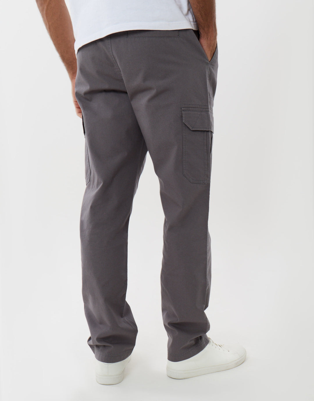 Threadbare Regular Fit Cotton Cargo Trousers in Slate Grey - back view