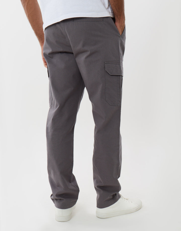 Threadbare Regular Fit Cotton Cargo Trousers in Slate Grey - back view
