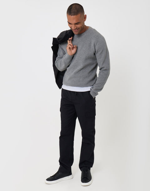Threadbare Regular Fit Cotton Cargo Trousers in Black - full body