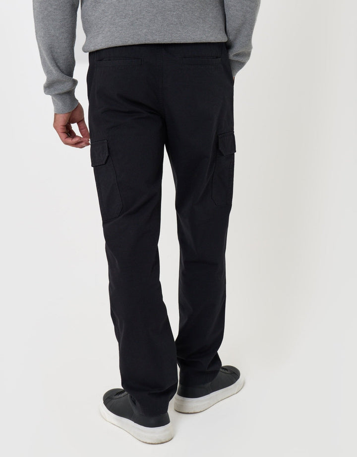 Threadbare Regular Fit Cotton Cargo Trousers in Black - back view