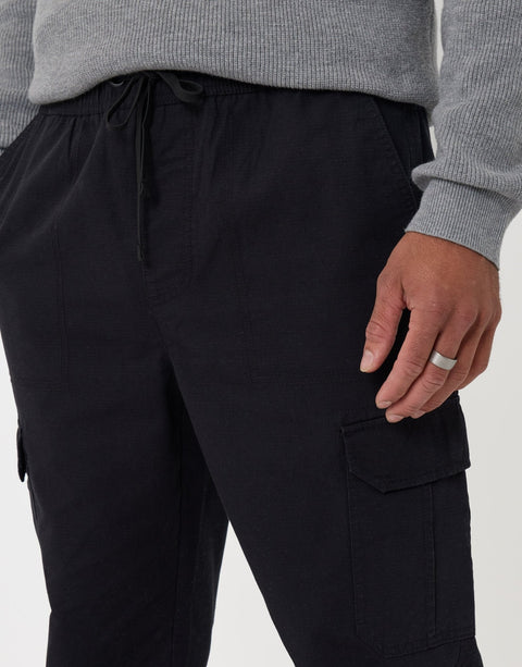 Threadbare Regular Fit Cotton Cargo Trousers in Black - detail