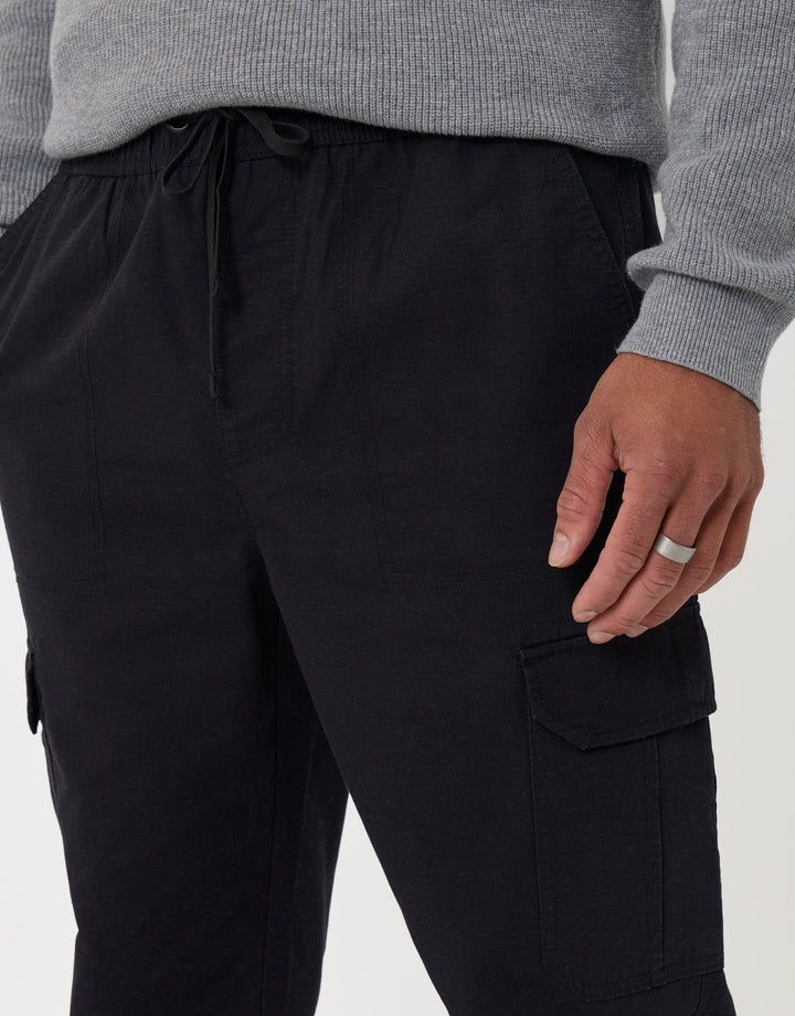 Threadbare Regular Fit Cotton Cargo Trousers in Black - detail