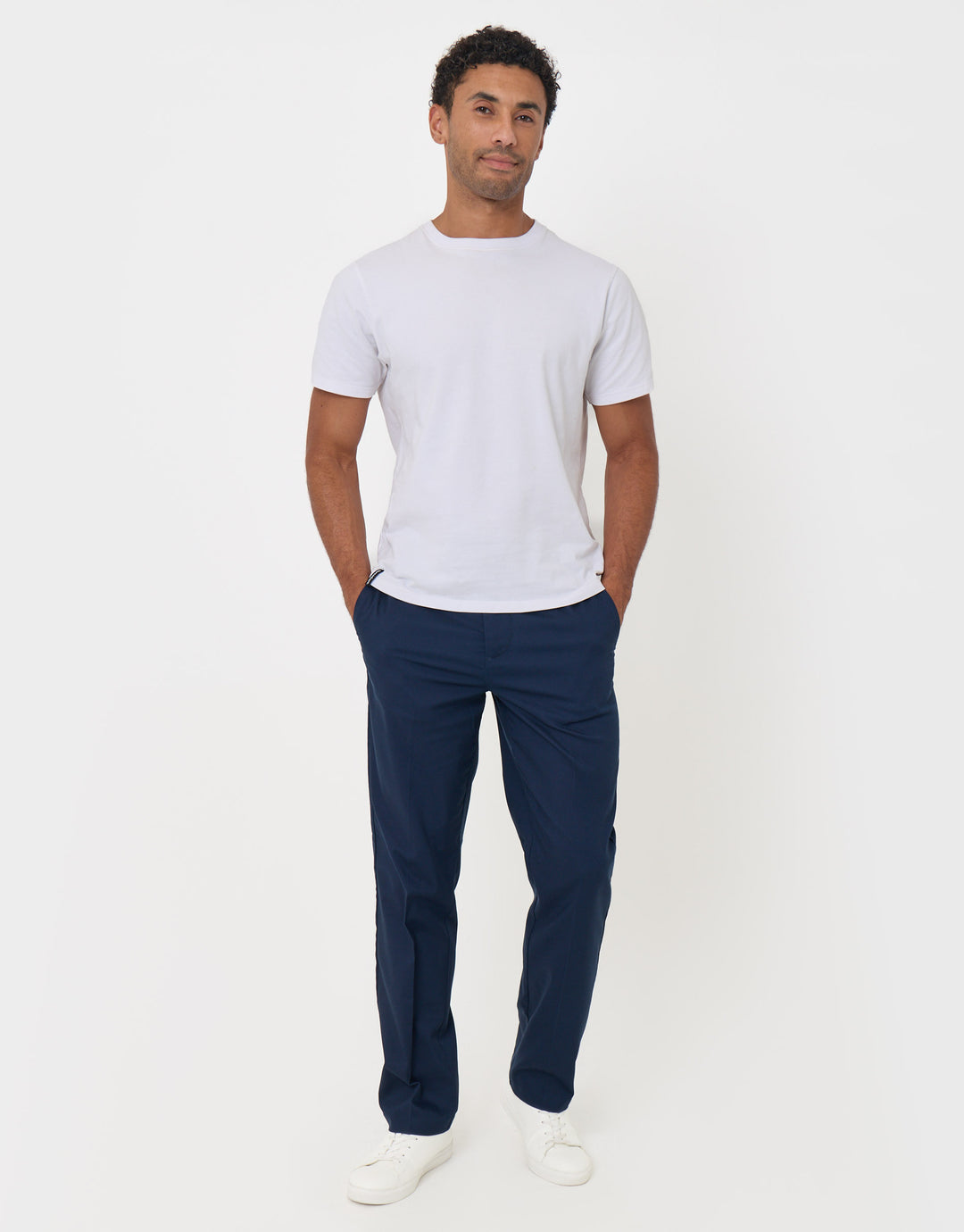 Threadbare Straight Fit Drawcord Trousers in Navy - full body