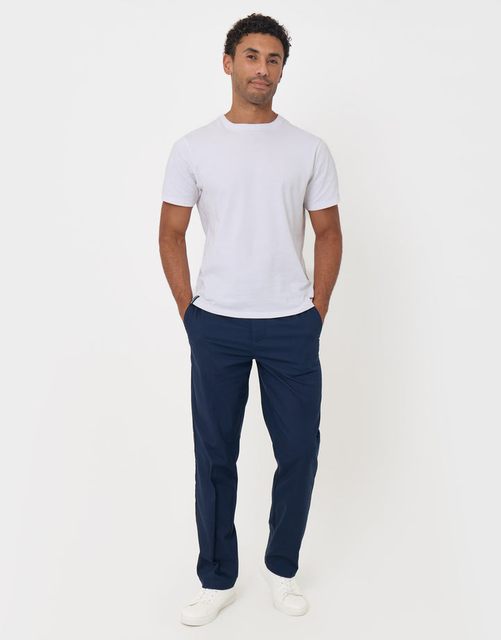 Threadbare Straight Fit Drawcord Trousers in Navy - full body