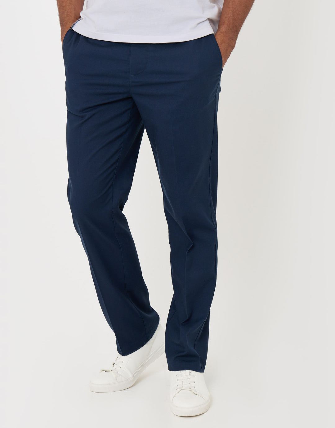 Threadbare Straight Fit Drawcord Trousers in Navy - front view