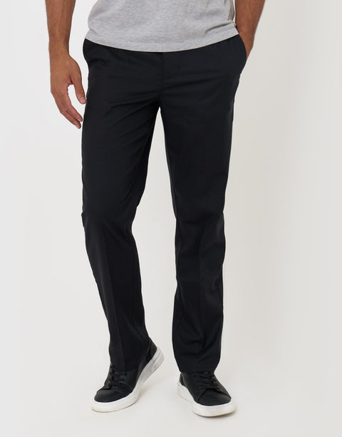 Threadbare Straight Fit Drawcord Trousers in Black - front view
