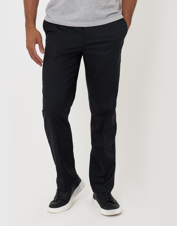 Threadbare Straight Fit Drawcord Trousers in Black - front view