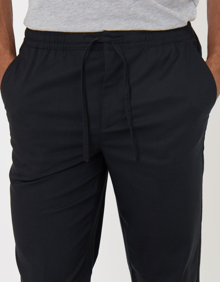 Threadbare Straight Fit Drawcord Trousers in Black - close up