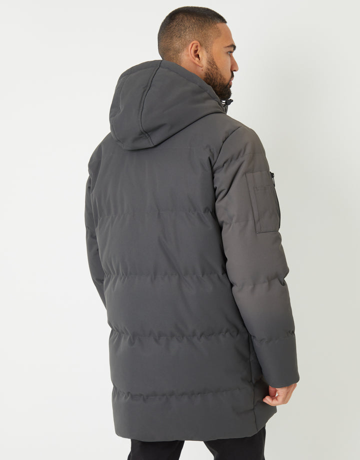 Charcoal Grey Longline Padded Jacket