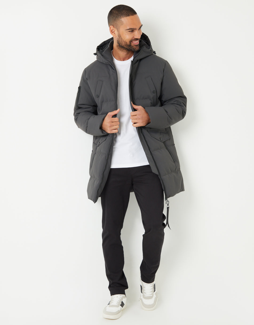 Charcoal Grey Longline Padded Jacket