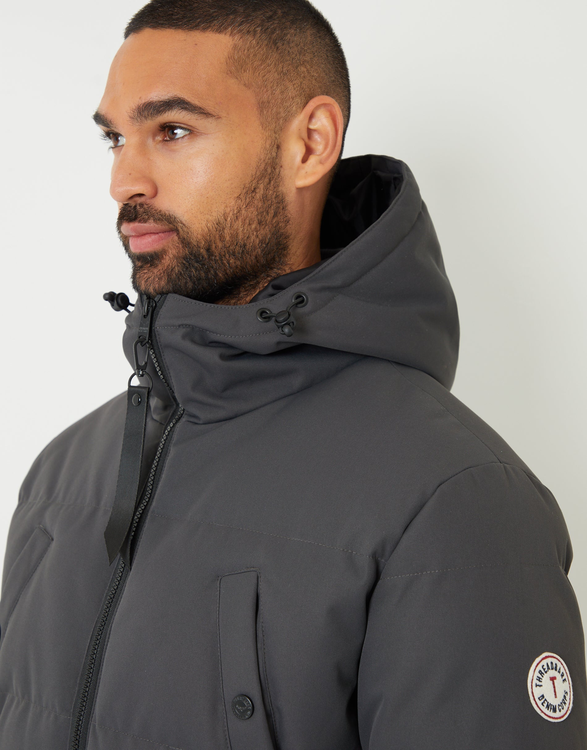 Threadbare Mens Tingley Charcoal Plain Padded Jacket