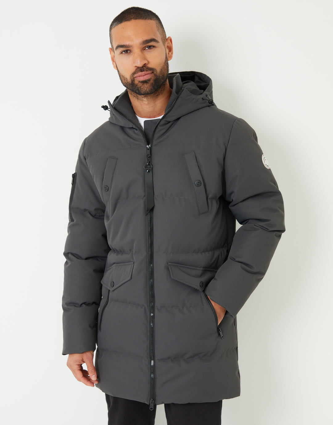 Charcoal Grey Longline Padded Jacket
