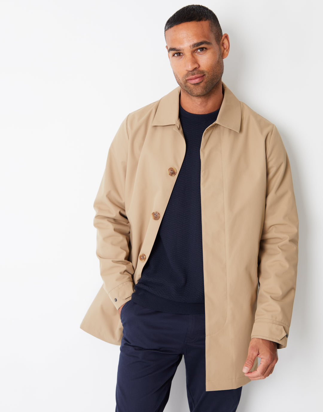 Dark Stone Showerproof Longline Mac