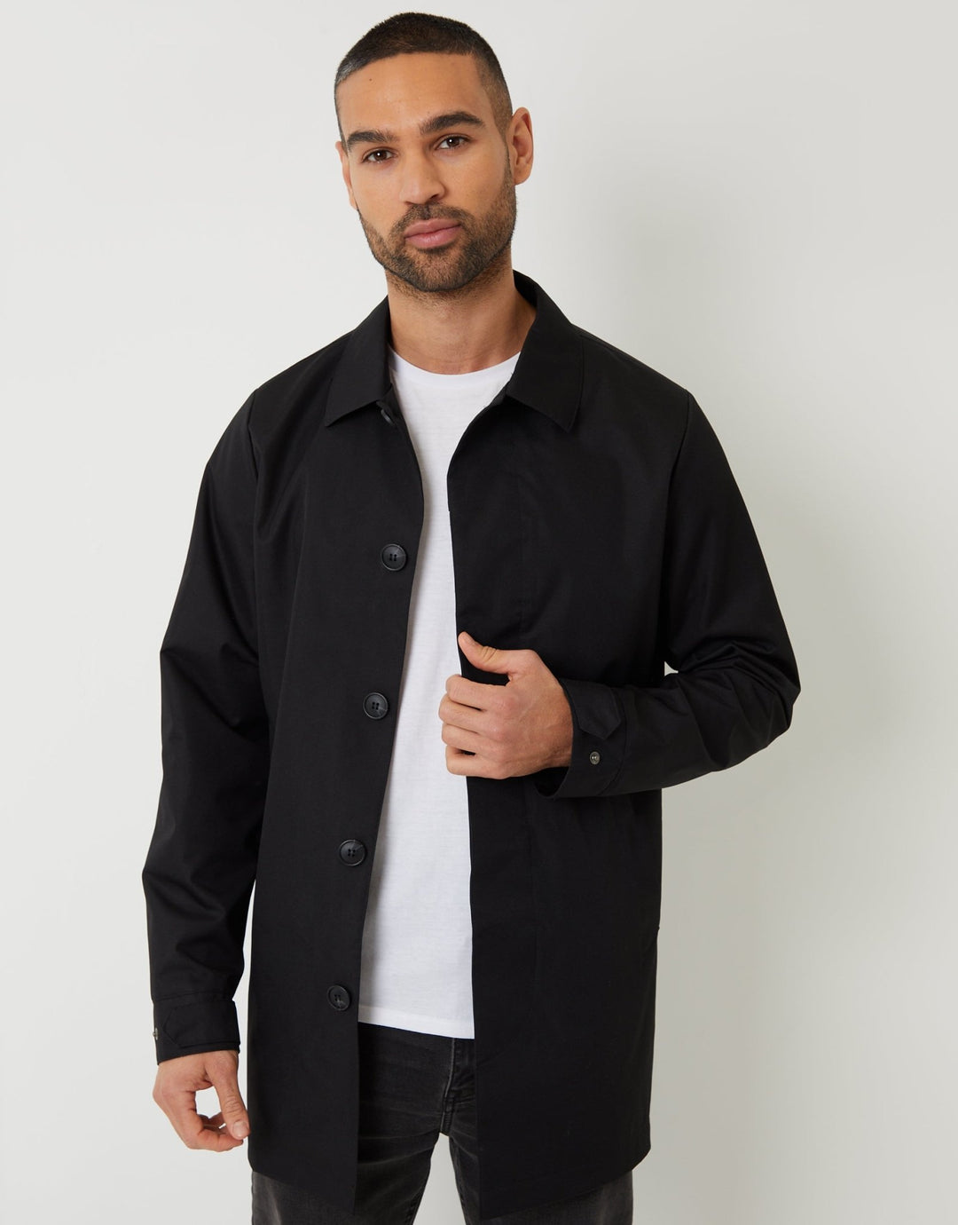 Worn Threadbare Threadbare Men's Showerproof Longline Mac in Black