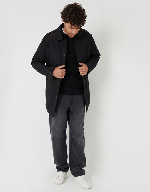 Threadbare Collared Coat in Black - full view