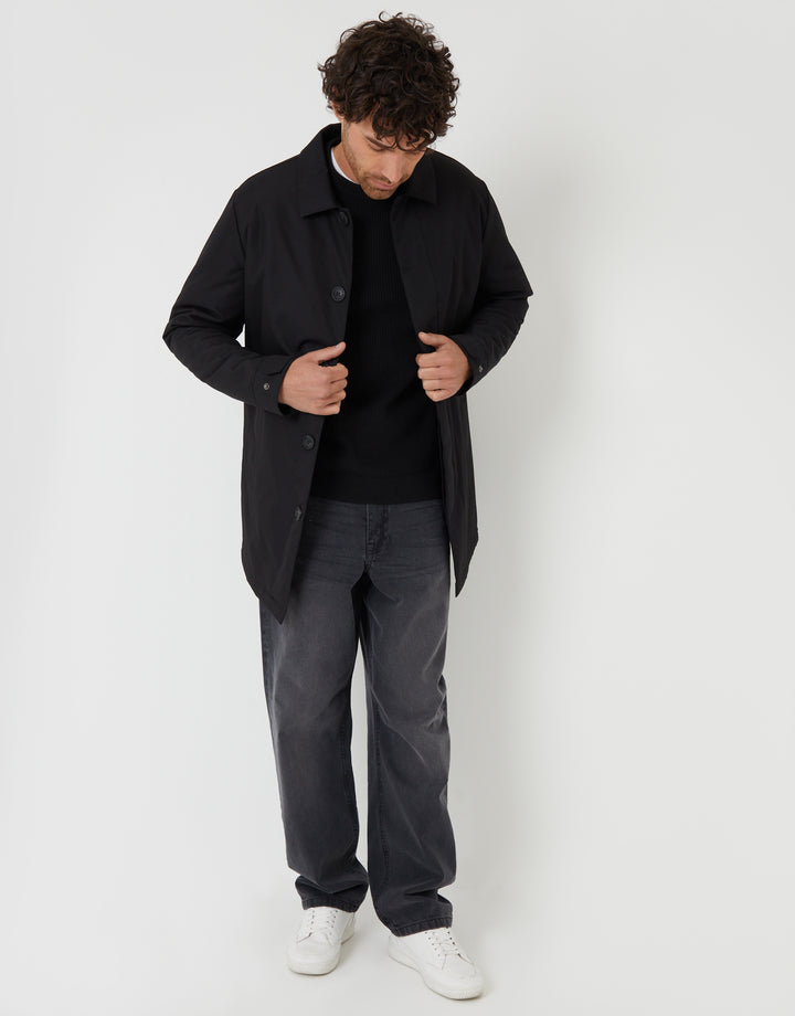 Threadbare Collared Coat in Black - full view