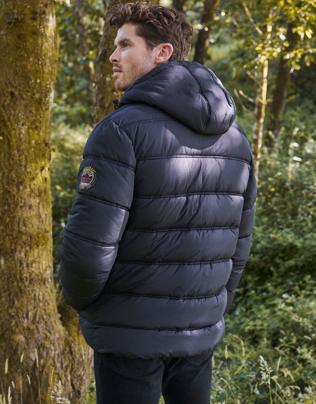 Black Showerproof Double Layer Hooded Puffer Jacket