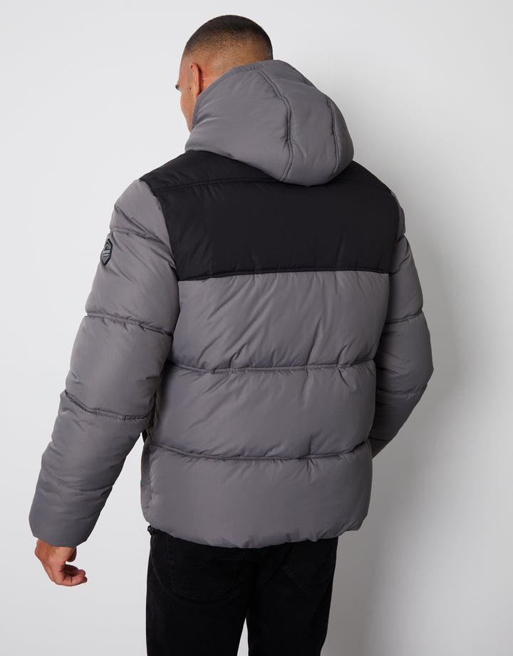 Slate Grey Showerproof Colourblock Puffer Jacket