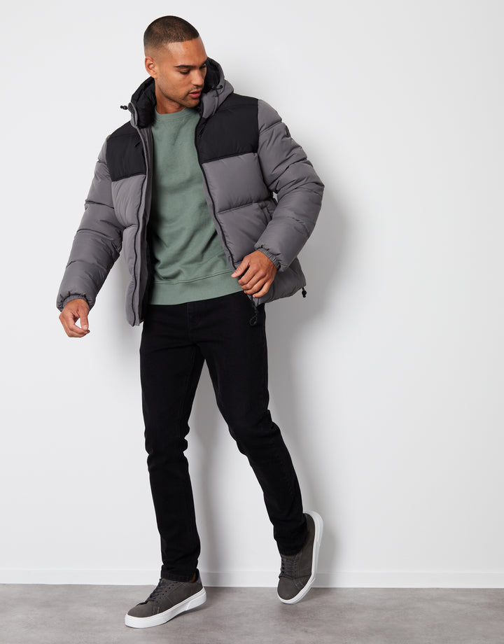 Slate Grey Showerproof Colourblock Puffer Jacket