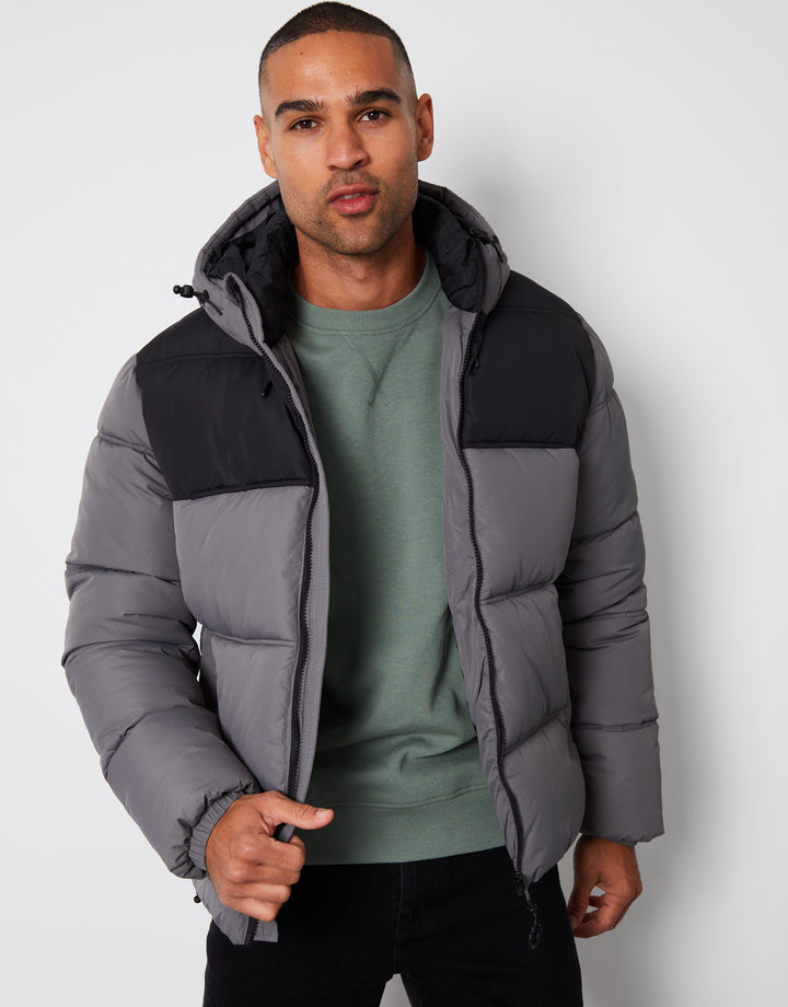 Slate Grey Showerproof Colourblock Puffer Jacket