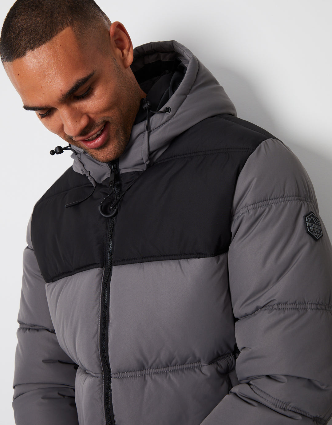 Slate Grey Showerproof Colourblock Puffer Jacket