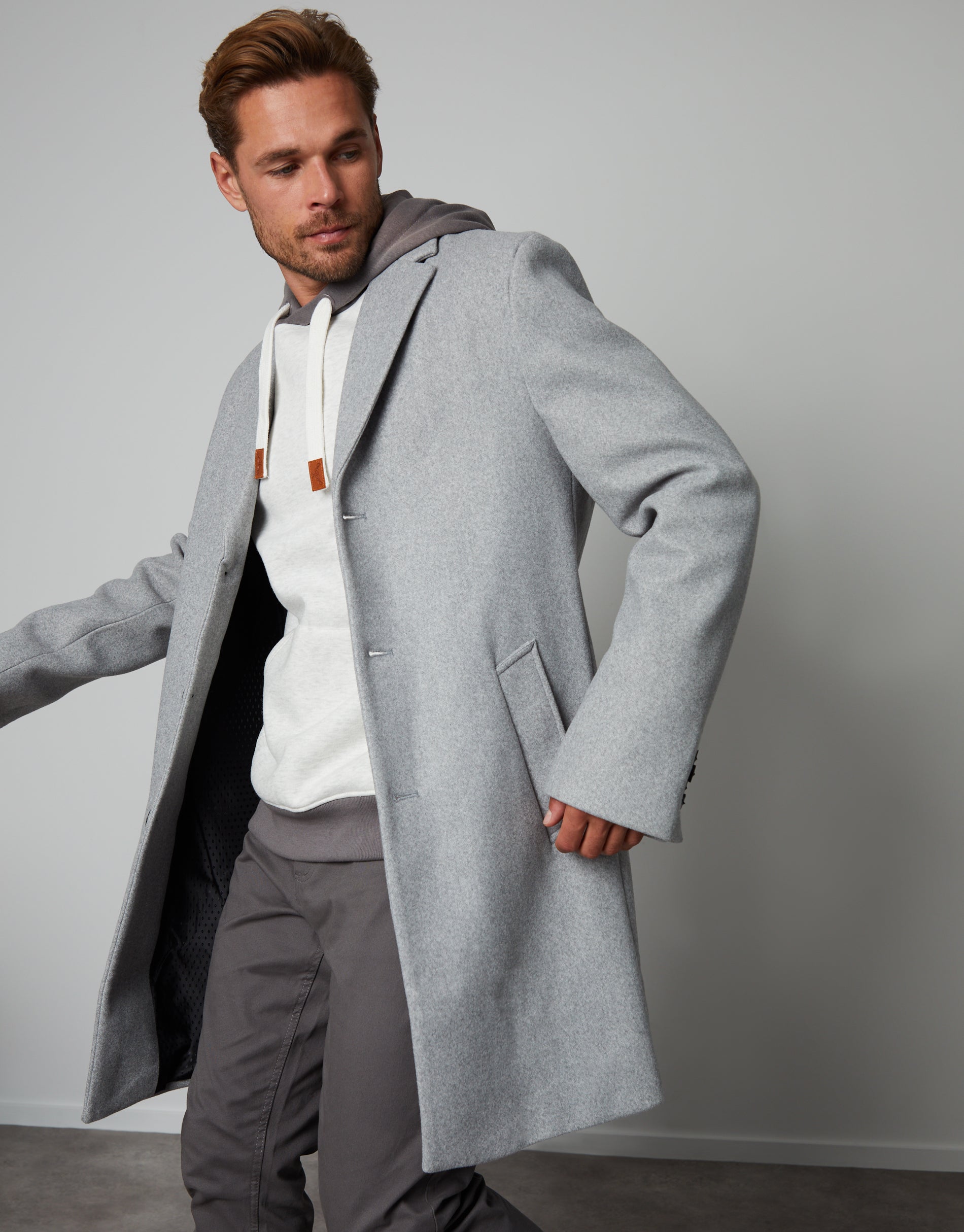 Mens grey shop duster coat