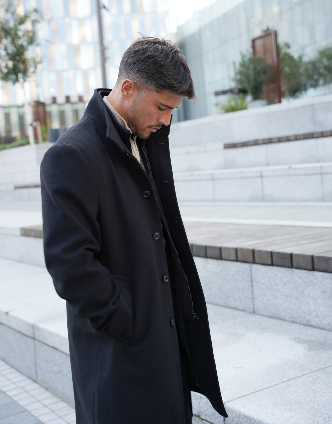 Threadbare Luxe Men's Black Funnel Neck Mock Layer Coat