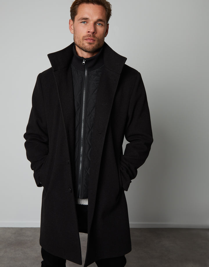 Threadbare Luxe Men's Black Funnel Neck Mock Layer Coat
