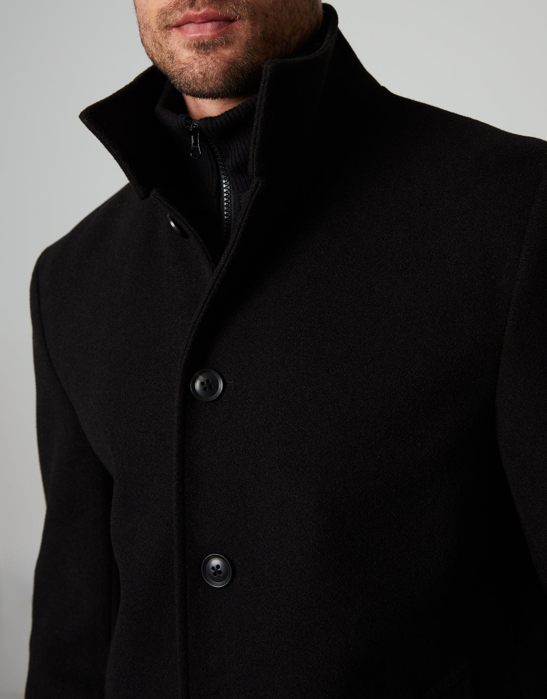 Threadbare Luxe Men's Black Single Breasted Longline Funnel Neck Coat ...